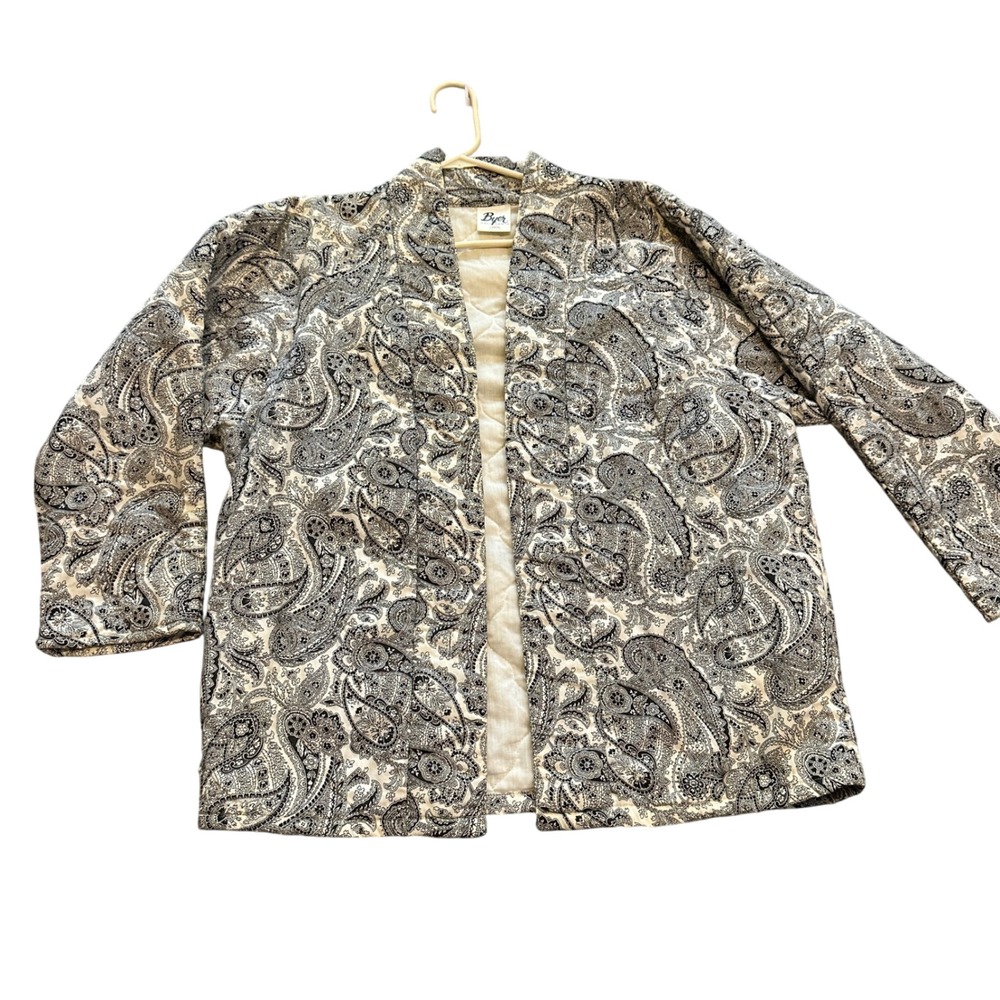 Byer California‎ Quilted Paisley Jacket Kimono Style Women Large Black White